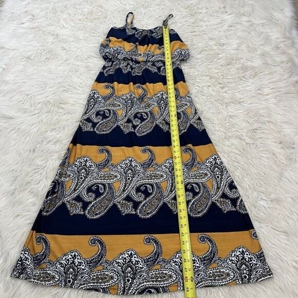 Magic Womens Yellow & Blue Paisley Boho Summer Maxi Dress Spaghetti Straps Large - Picture 4 of 12